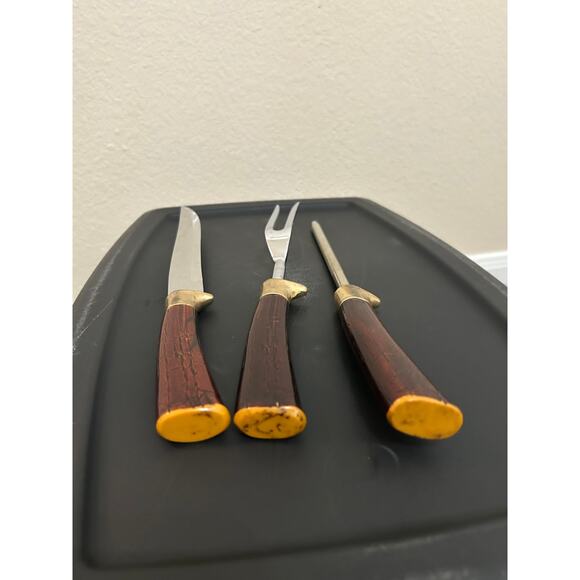 Englishman Blade Knife Set Vintage 3 Pieces Steel Cutlery Serving Sharpener - Picture 13 of 13